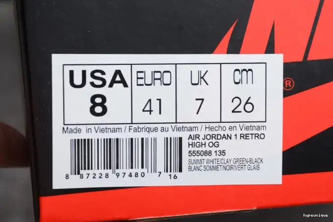 HYPE Jordan 1 High Green OG Retro Clay 555088-135 Air 0618